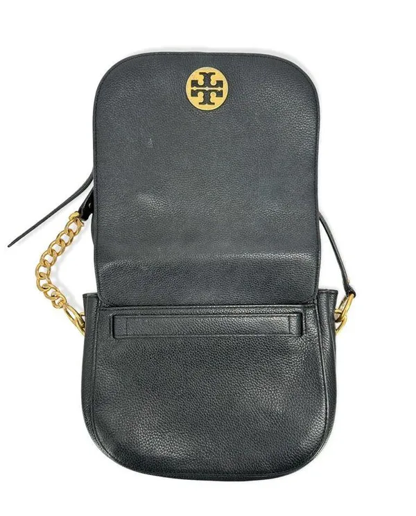 Tory Burch | One Size | Everly Black Pebbled Leather Flap Saddle Bag - Image 11