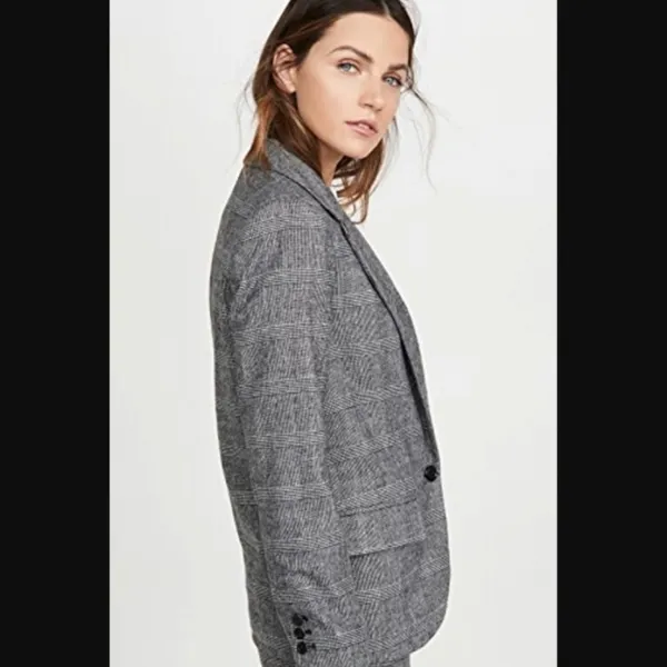 Isabel Marant Etoile Kice Plaid Blazer Grey Wool Blend Minimalist Capsule Sz 38 - Image 2