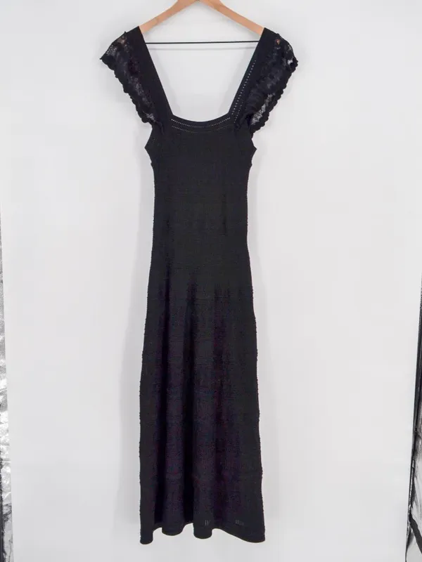Sézane Isabelle Midi Crochet Knit Dress in Black)NWT Small - Image 2