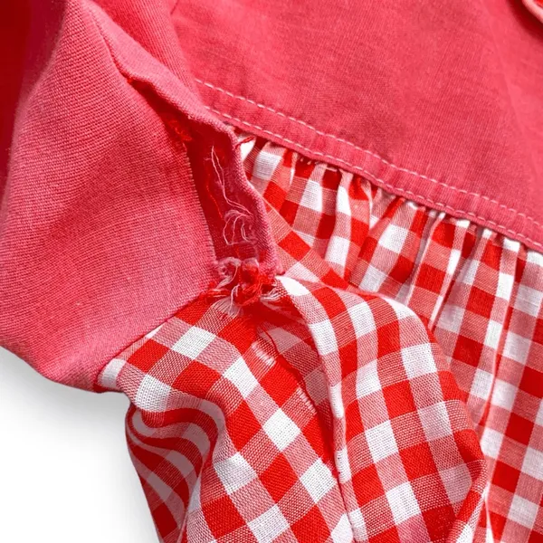 Vintage Red Gingham Smock Dress Peter Pan Collar Pockets Picnic Cottage Midi - Image 5