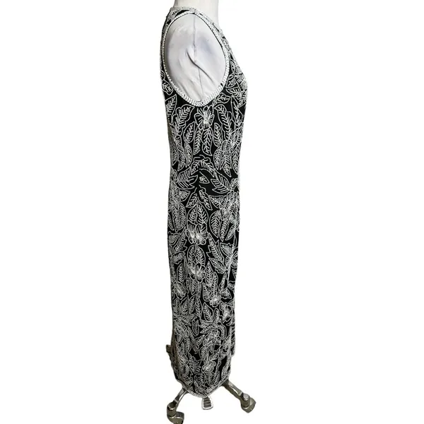 Vintage Stenay silk beaded sequin gown‎ maxi with slit black white Sz 8 - Image 4