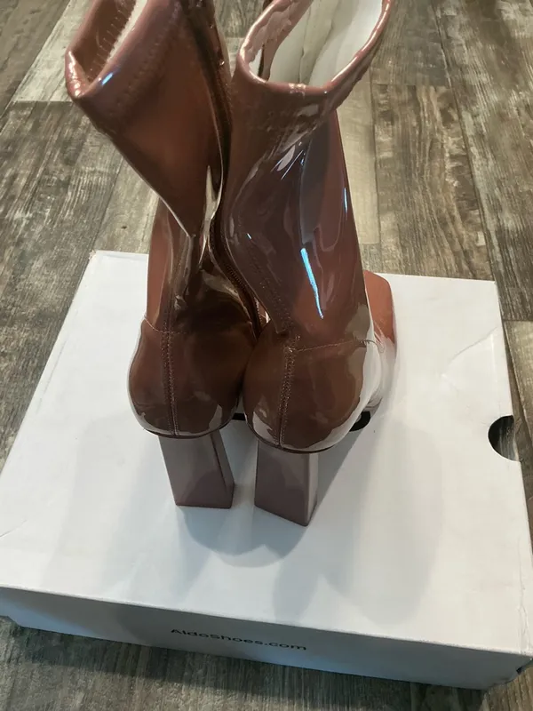 Aldo Glossy Mid-Calf Block Heel Boots in Chestnut Pink Size 6.5 - Image 11