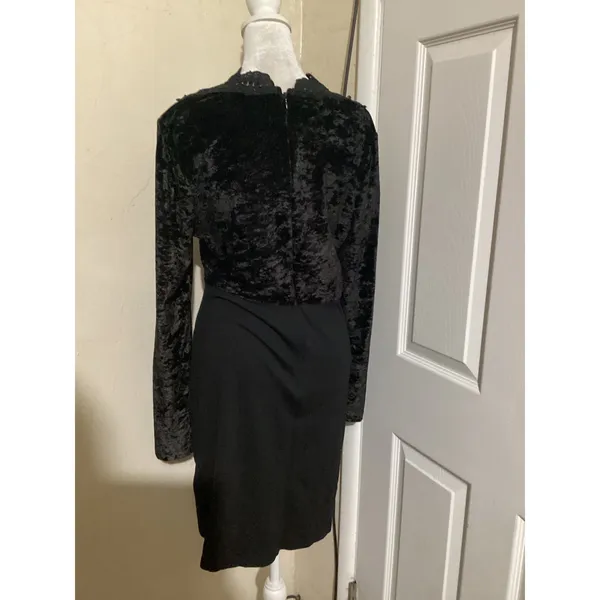 French Connection Black Velvet Lace Sheer Illusion Long Sleeve Dress Size 12 - Image 4
