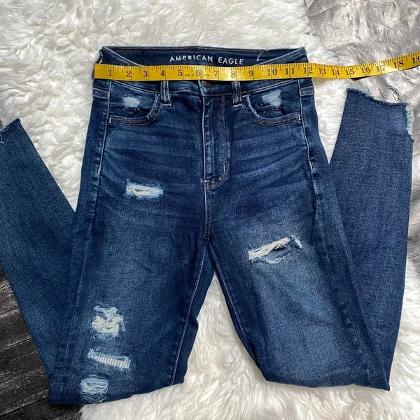 American Eagle Super High Rise Jeggings Dark Wash Distressed Normcore Softgirl - Image 4