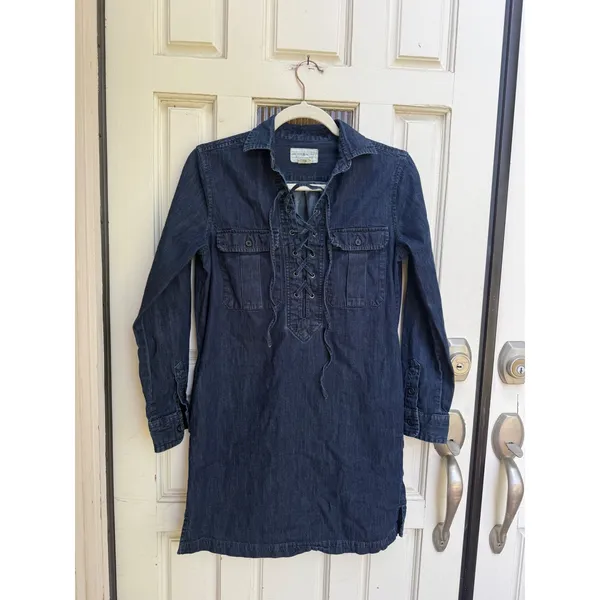 Denim & Supply Ralph Lauren‎ Lace Up Denim Mini Dress Dark Wash Blue Size Small - Image 5
