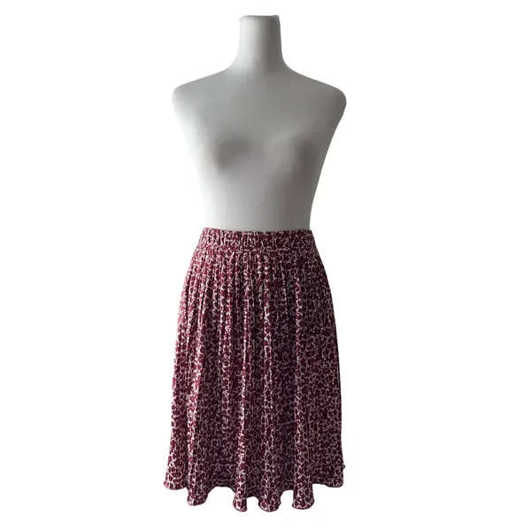 Ann Taylor Loft Maroon & White Floral Pleated Elastic Waist Knee Length Skirt - Image 2