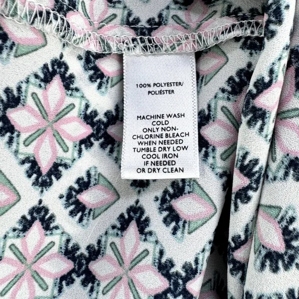 Loft Top White with Black, Pink Green Print. Sleeveless V Neck Size Small - Image 5