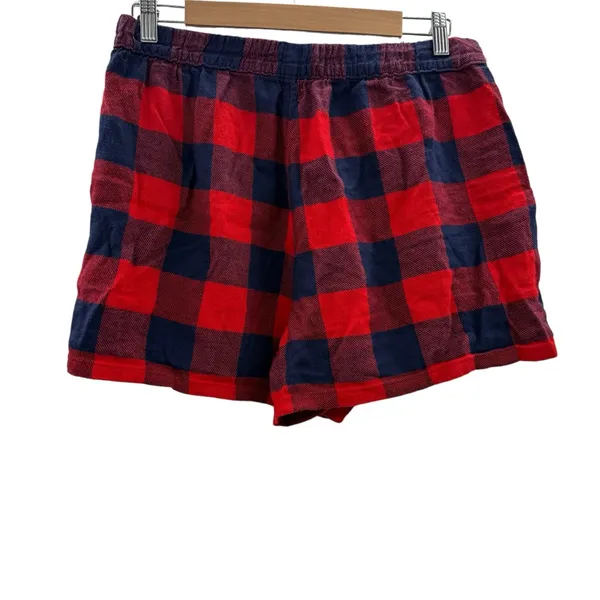 Aerie‎ Red & Navy Blue Buffalo Check High Rise Pajama Shorts Sz M - Image 2