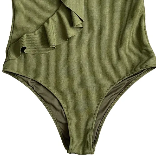 Cupshe One Piece Ruffle Wrap Swimsuit Women’s Size XL Textured Green Summer - Image 4