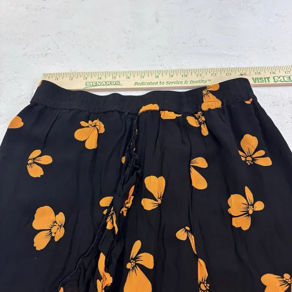 Women's Black Orange Floral Ruffle Hem Midi Skirt Elastic Waist Boho Size XL - Image 8