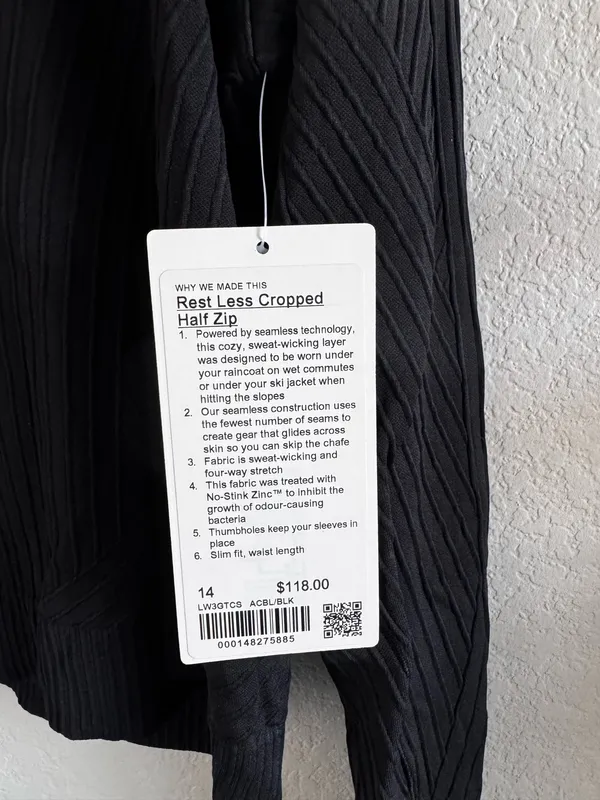 Lululemon Rest Less Cropped Half Zip 14 Aerial Current Black / Black - Image 3