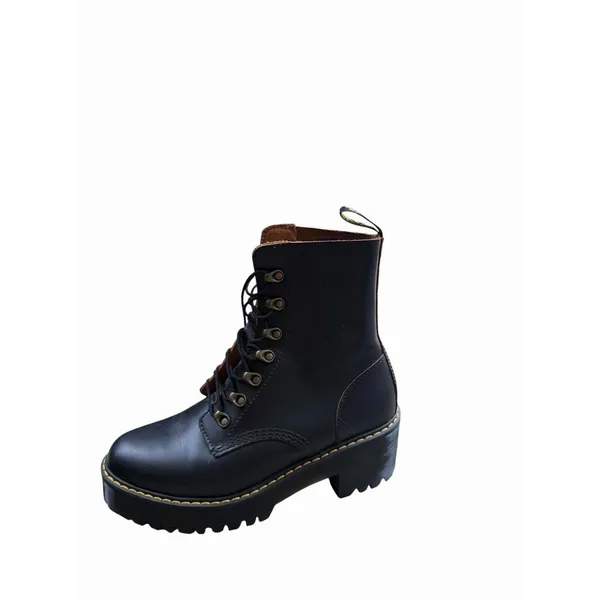 Dr Martens Leona Platform Black Leather Lace Up Combat Boot Women Docs Chunky - Image 4