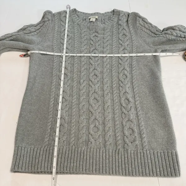 LL Bean Gray Double L Mixed Cable Cotton Crew Neck Pullover Sweater Size SMALL - Image 7