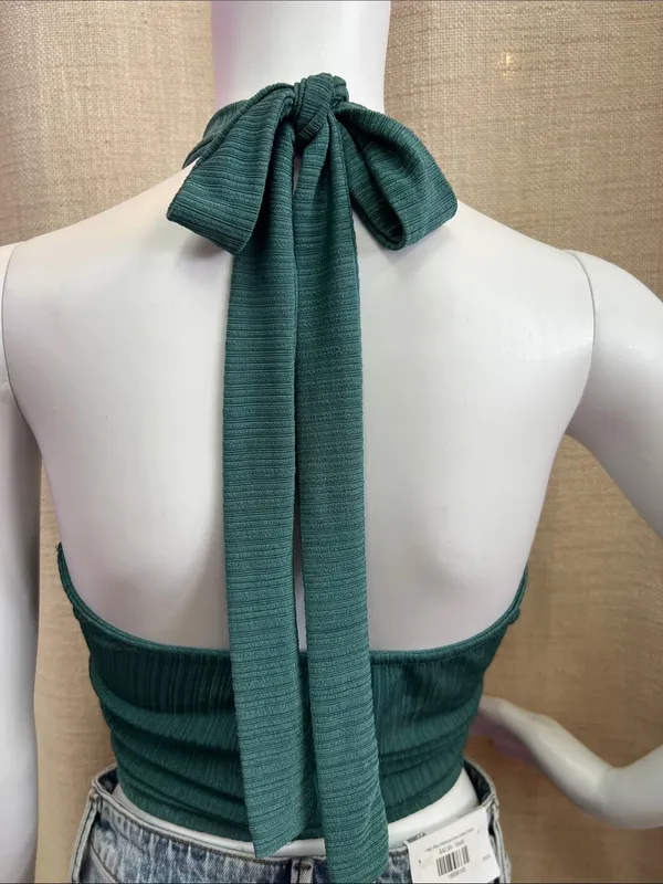 Le Lis Halter Ribbed Crop Top in Deep Teal Green - Image 4