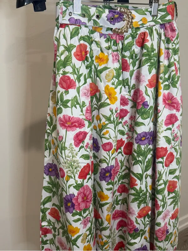 Prosperina Floral Cotton Midi Skirt XS NWT Belted Cottagecore Lined Pockets - Image 4