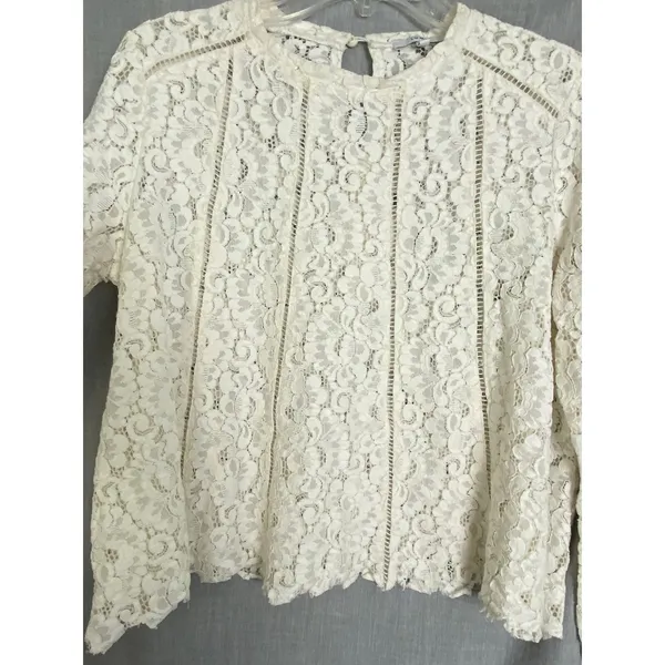 Lumie Cream Lace Bell Sleeve Cropped Blouse Top Boho Cottagecore‎ Feminine S - Image 8