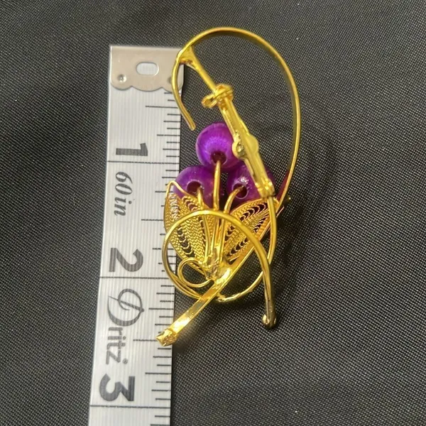 Vintage Purple & Gold Handmade Spun Beads Jewelry Set Clip Earrings & Brooch EVC - Image 8