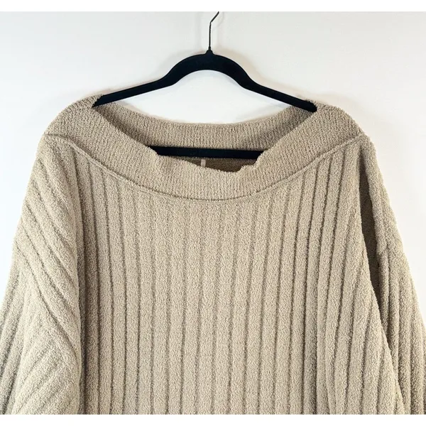 Free People Womens Sweater Gray Cabin Fever Pullover Ribbed Fleece Dolman Large - Image 9