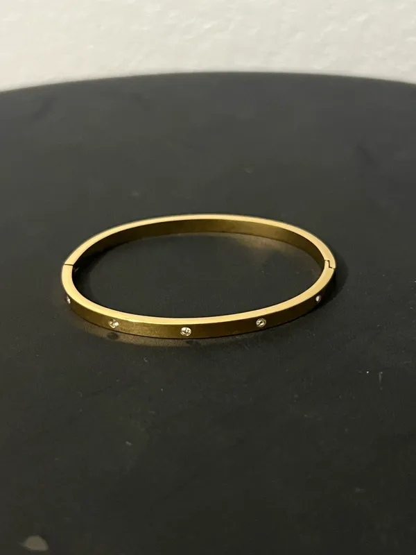 Gold stainless steel bangle with rhinestones - Image 3