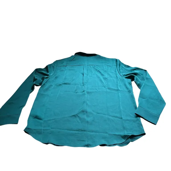J.Crew Drapey Satin Button Up Top Medium Green Long Sleeve Collared Shirt Preppy - Image 8