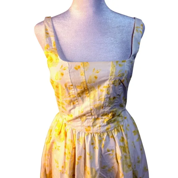 WAYF‎ Yellow White Floral Desi Corset Dress Size XS NWT - Image 2