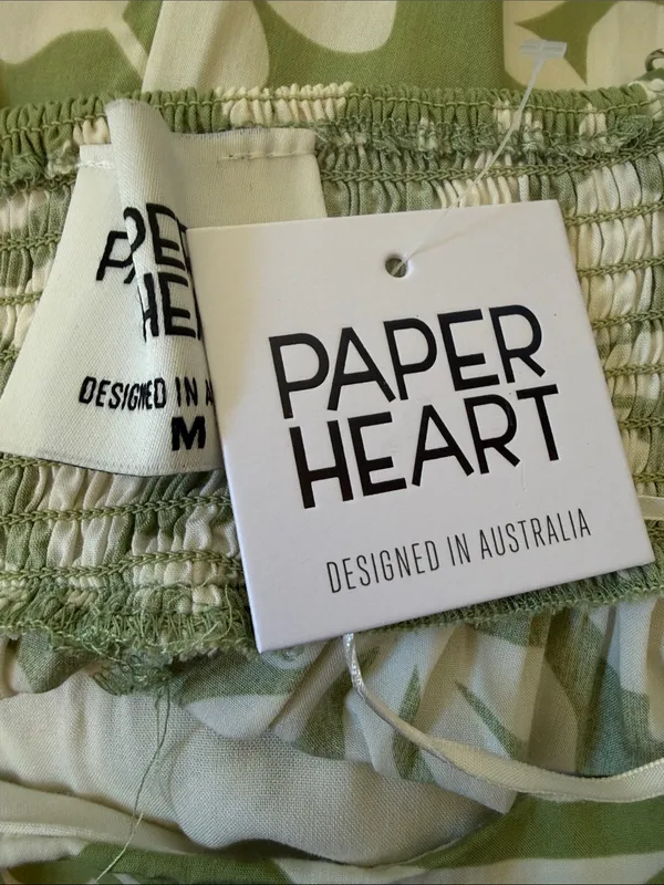 Anthropologie Paper Heart Green Sleeveless Floral MIDI Tiered Dress Size Medium - Image 7
