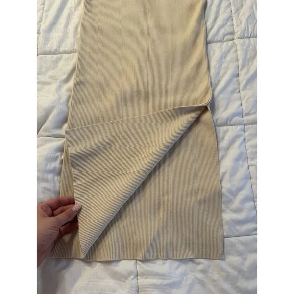House of Harlow Beige Ribbed Skirt Stretchy Women's Medium Slit Midi - Image 3
