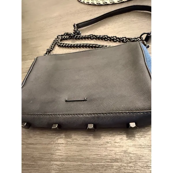 Rebecca Minkoff Avery Crossbody Bag Black Saffiano Leather‎ Gunmetal Chain OS - Image 5