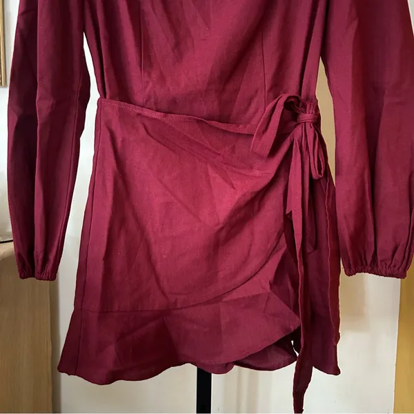 Princess Polly The Villa Long Sleeve Mini Dress Wrap Ruffle‎ Short Red Size 8 - Image 4