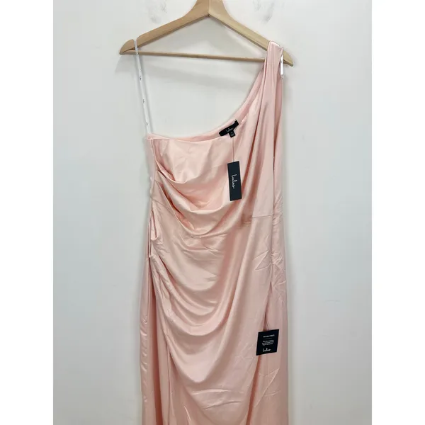 Lulus Dreaming Elegance Blush Pink Satin One Shoulder Maxi Dress Formal 1X NWT - Image 6