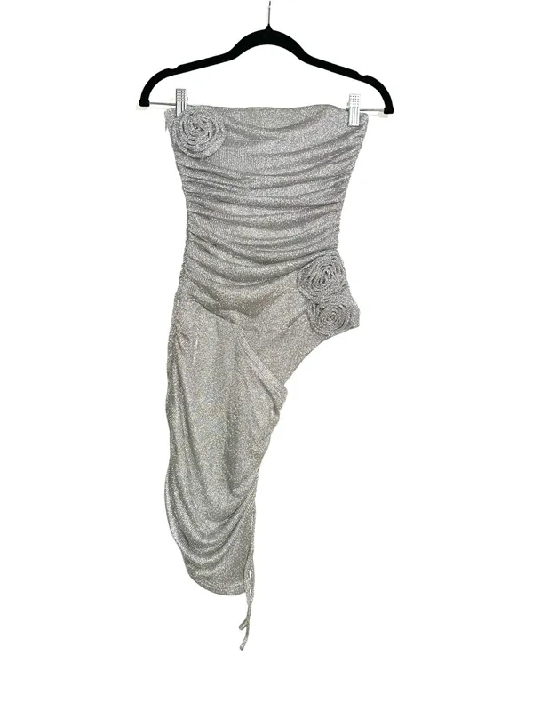 NWT Outcast Labyrinth Silver Strapless Ruched Metallic Mini Dress XS - Image 2