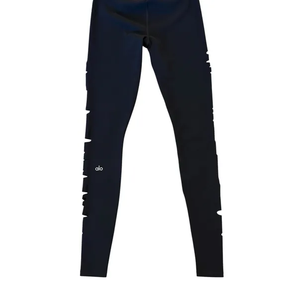 Alo Yoga High Waist Extreme Ripped Warrior Leggings Black Edgy Destroyed XXS - Image 9