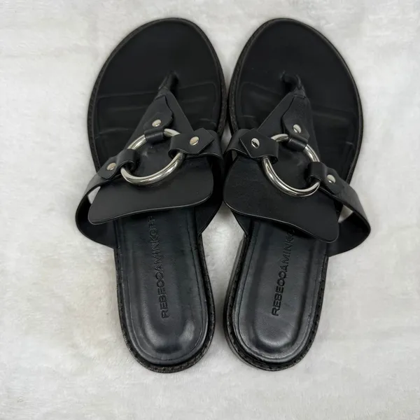Rebecca‎ Minkoff Black Leather O-Ring Studded Thong Slide Sandals Womens 6M - Image 7
