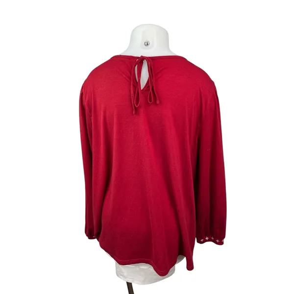 Bloomchic Women's Red Embroidered Snowflake Long Sleeve Shirt Blouse Top 22/24 - Image 4