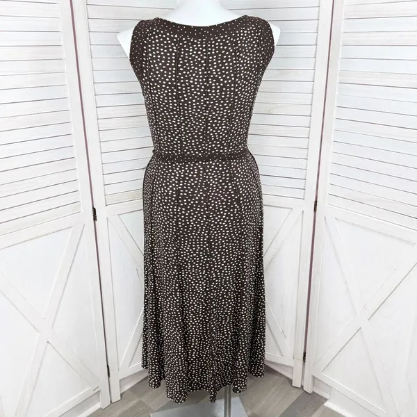 Perceptions Polka Dot Panel A Line Midi Dress Sleeveless‎ Brown White 12 - Image 4