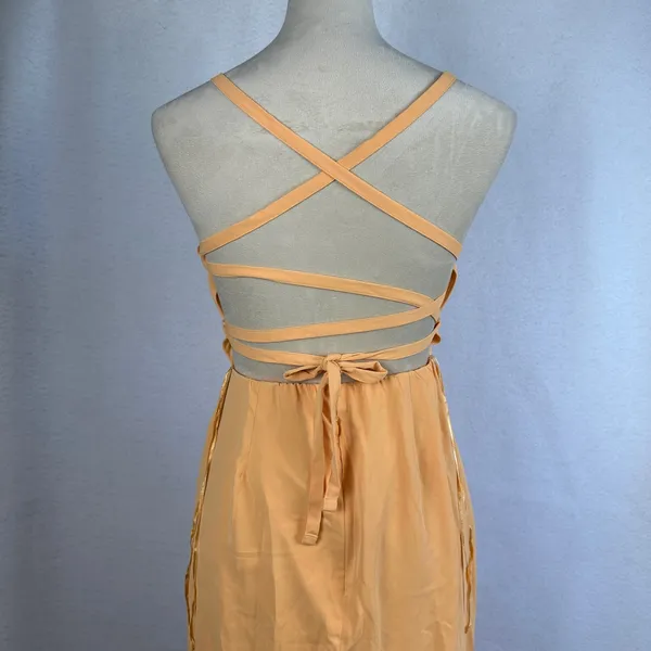 New Abercrombie‎ Fitch Orange Spaghetti Strap Ruched Side Slit Midi Dress Small - Image 8
