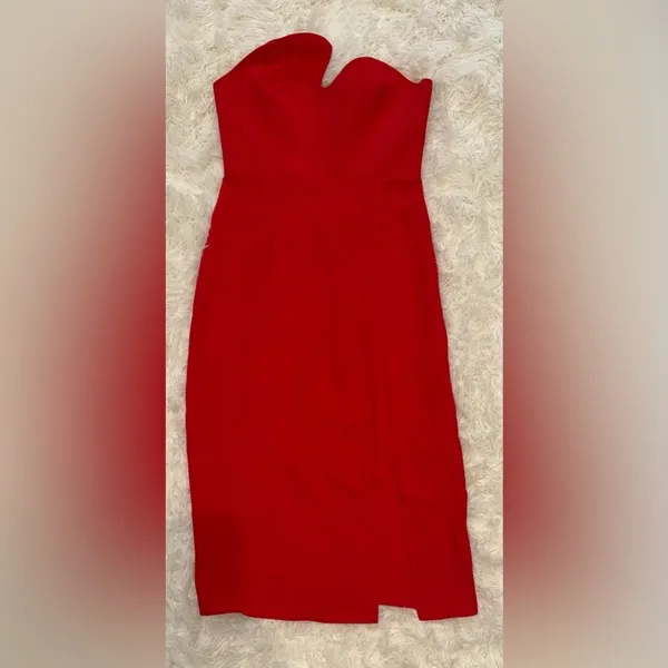 New Women's Amanda Uprichard Puzzle Strapless Midi Dress Lipstick Red Sz M - Image 3
