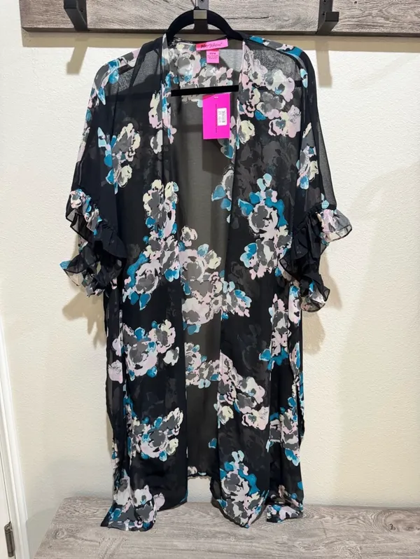 Betsey Johnson Black Floral Sheer Kimono - Image 2