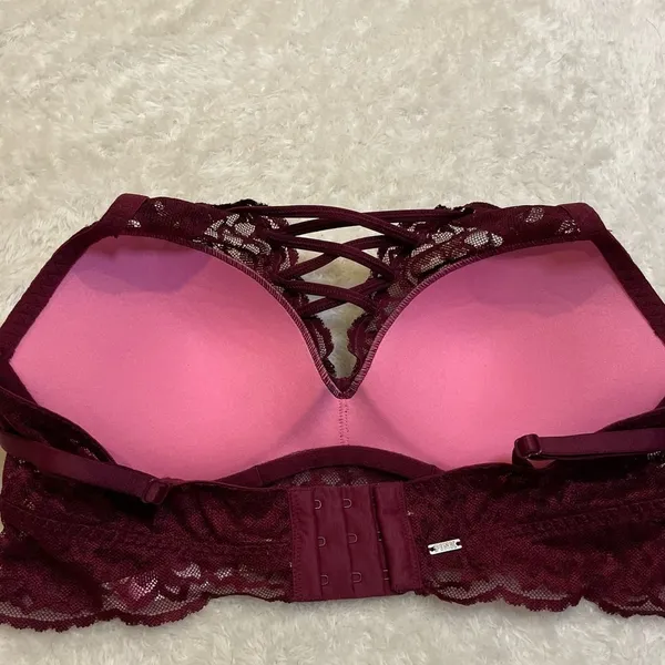 PINK Victoria’s Secret Maroon Floral‎ Lace Up Push Up Bralette Small - Image 2
