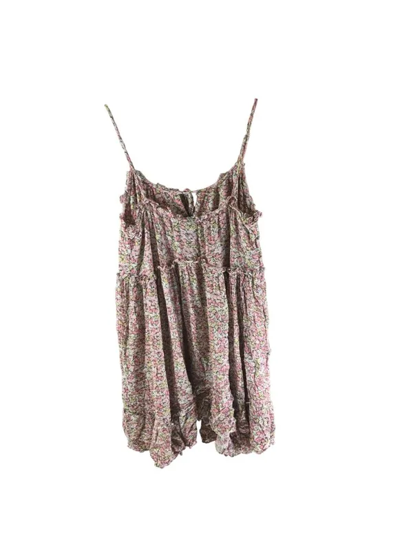 Scoop Floral Sleeveless Babydoll Mini Dress Ruffled Hem Pink Yellow M - Image 2