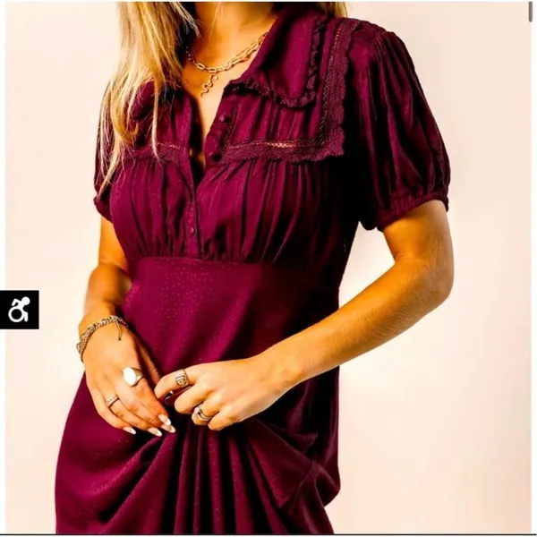 Bohme ✨Maroon Polka Dot Collared Maxi Dress✨ - Image 3