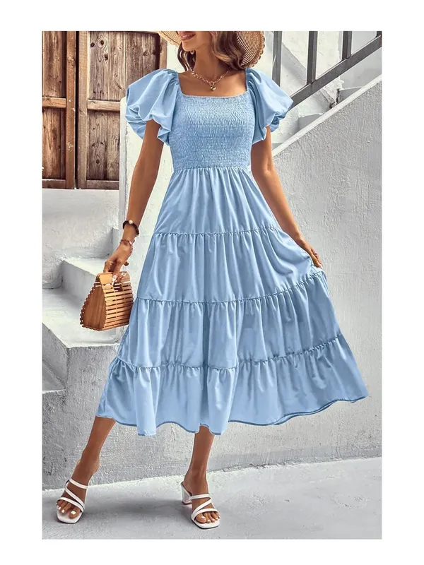 PrettyGarden Summer Puff Sleeve Midi Dress - Image 8