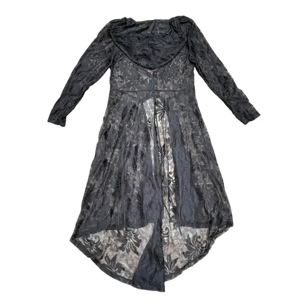 Whimsigoth Witchy Goth Hooded Sheer Lace Maxi Duster Cardigan Black Victorian M - Image 6