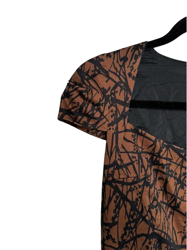 David Meister Brown and Black Abstract Print Square Neck Sheath Dress Size 4 - Image 4