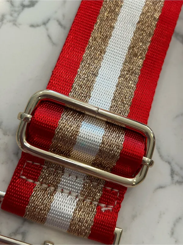 Crossbody Purse Replacement Strap Red White Gold‎ w/ Glitter - Image 3