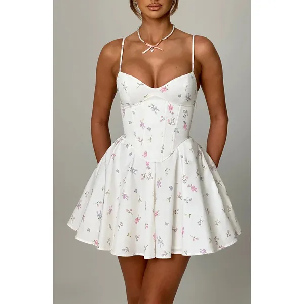NWT Babyboo Analeigh White Multi Floral Corset Fit & Flare Mini Dress Size Small - Image 3