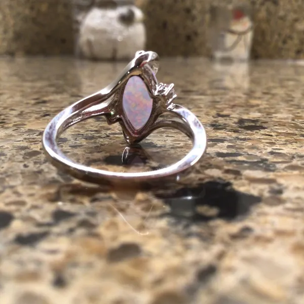 White Gold Plated Brass Created Fire Opal with cubic zirconia sz 6 - Image 6
