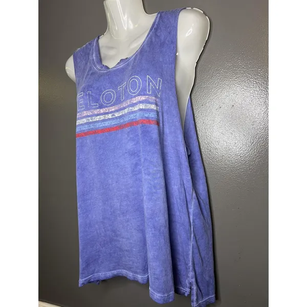 Peloton Tank Top Womens Medium Blue Scoop Neck Striped Logo Relaxed Fit Athletic - Image 4