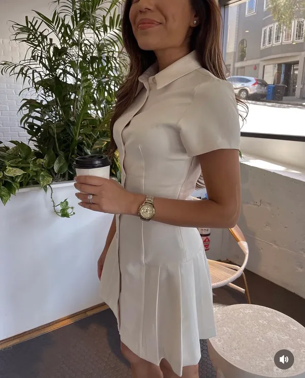 Zara mini dress pleated skirt collar button up ivory casual classic old money - Image 5