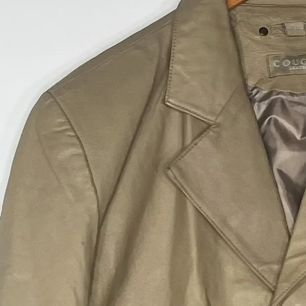 Vintage Y2K Cougar Leather Taupe Beige Oversized Long Jacket Coat Womens L - Image 3